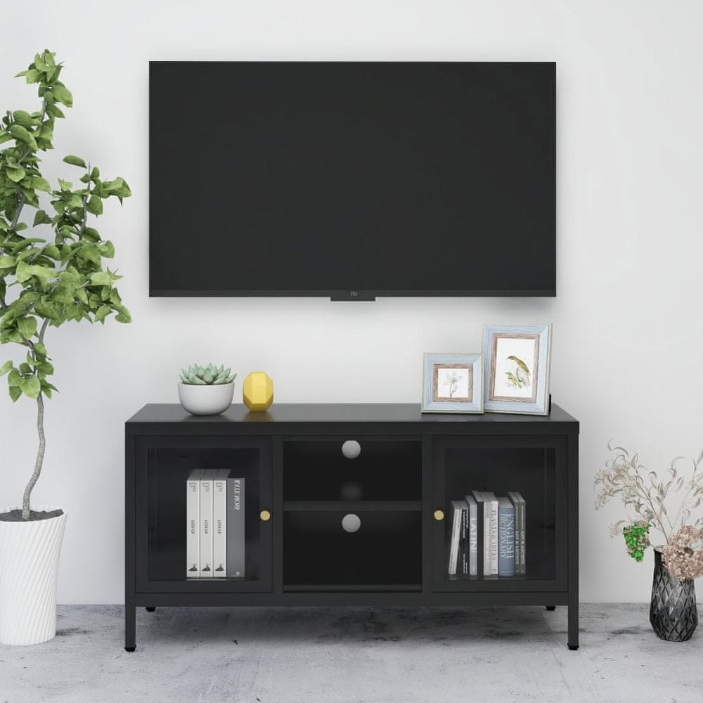 Vidaxl TV skrinka čierna 105x35x52 cm oceľ a sklo